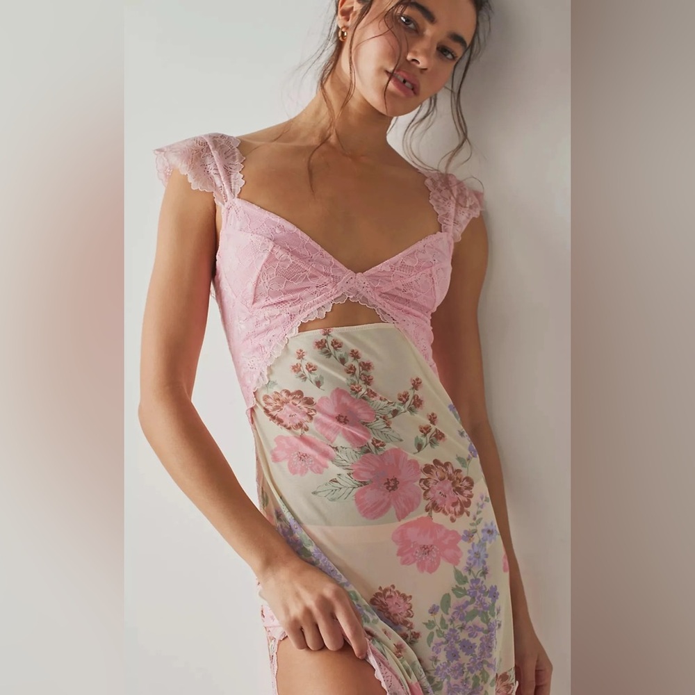 Free People Pink Floral Lace Slip Dress - Picture 2 of 14